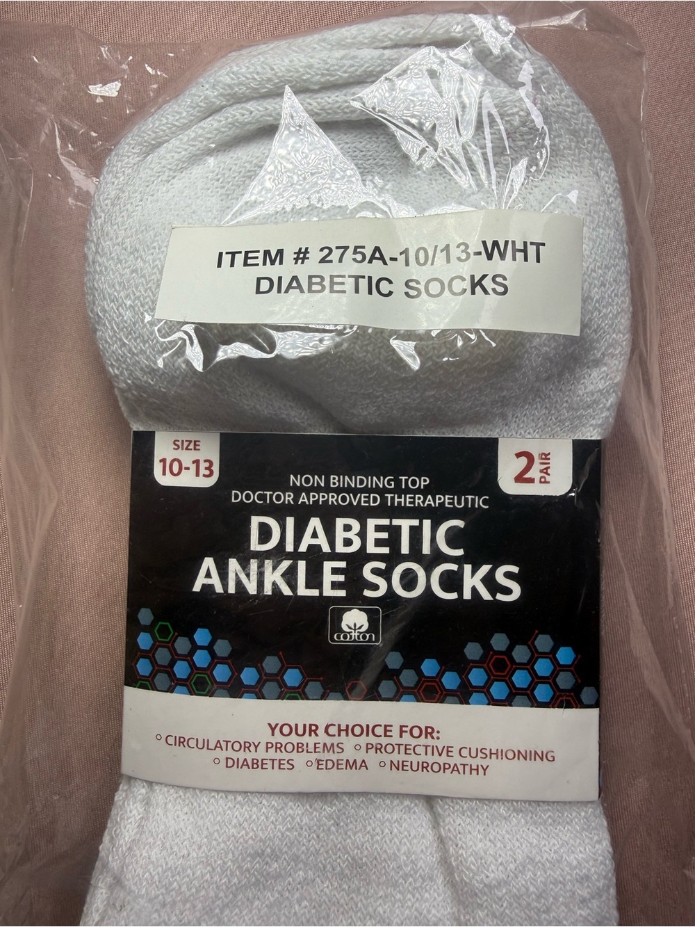 Diabetic Ankle Socks 2-Pack Non-Binding Cushion Cotton Men's Women's Size 10-13 - Picture 2 of 5